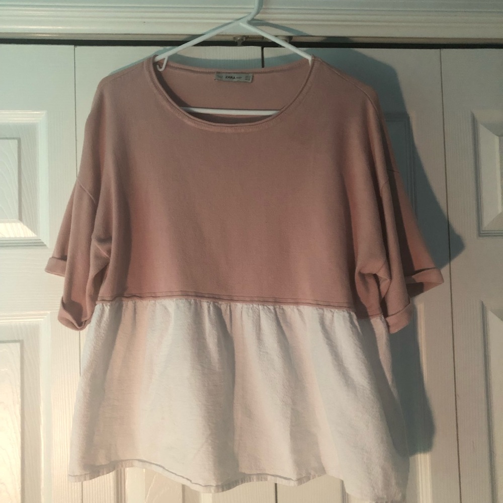Pink/white Zara box top blouse M